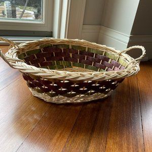 Sturdy Oval Basket with Handles - Tan Burgundy Green